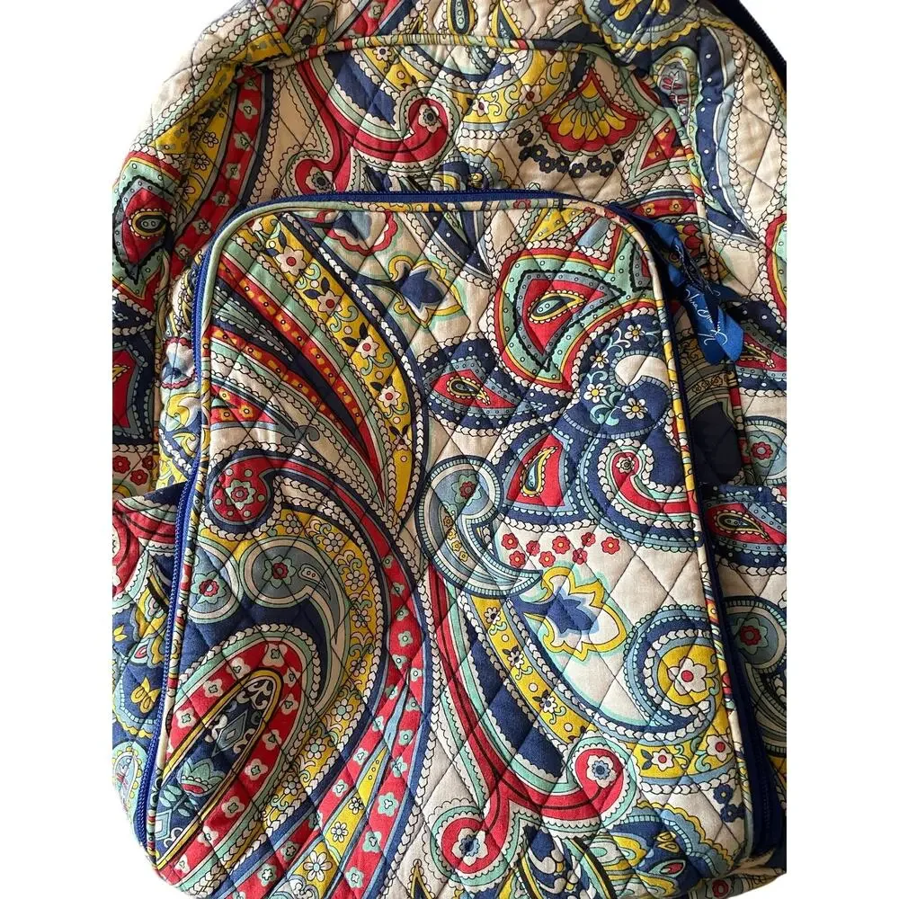 Vera Bradley Marina Paisley Quilted Cotton Backpack Blue Red Boho